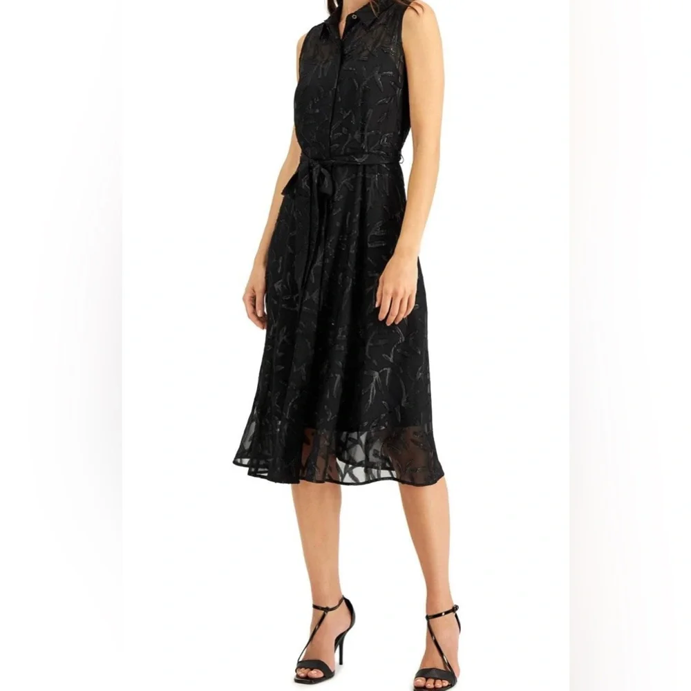Calvin Klein dress cocktail women’s black Textured Fabric size 14 elegant flow - Picture 6 of 13